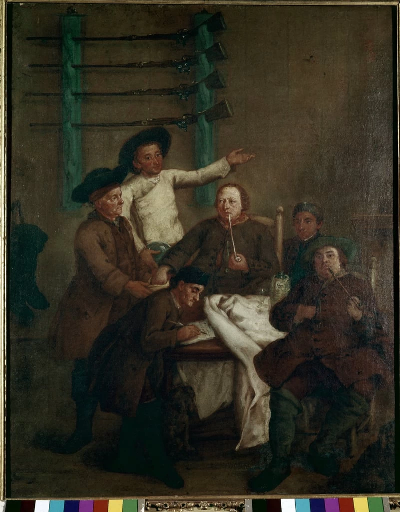 Serie della caccia in valle, 1765 - 70 ca., sorteggio dei cacciatori, Pinacoteca Querini Stampalia